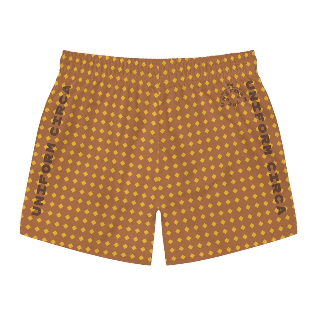 CHECK CARAMEL/MUSTARD SWIM TRUNKS | Printed