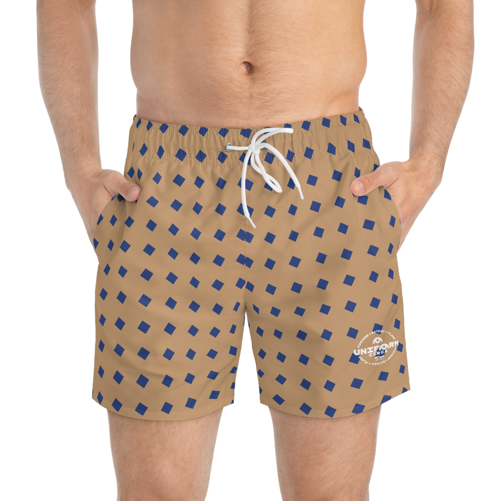 CHECKER | SWIM TRUNKS | Striped Iced Tan/Navy | Printed