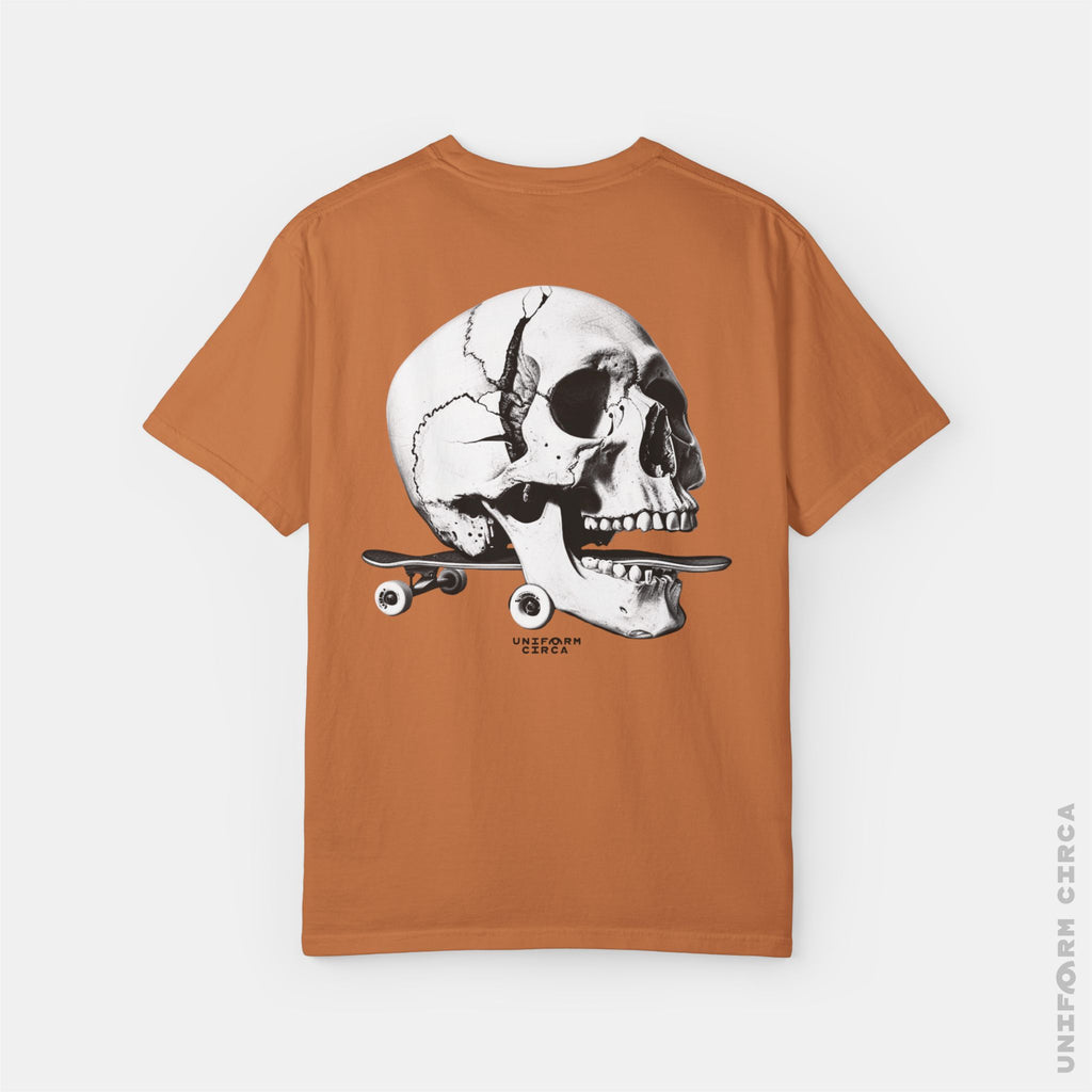 SKULL & BOARDS CREWNECK T-SHIRT | Printed Unisex Garment-Dyed Graphic Tee