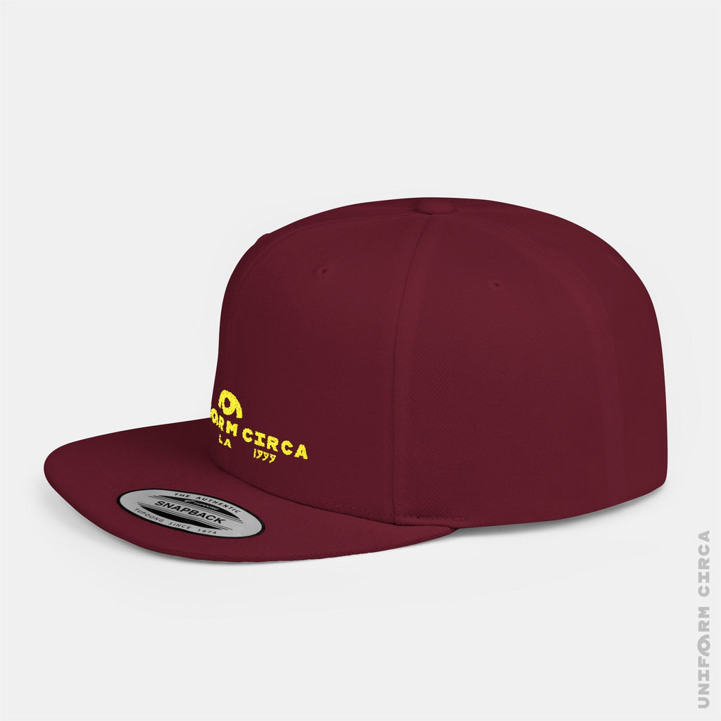 WORDMARK | Stitched Yellow/Gold | Flat Bill Snapback Hat, Trendy Cap for Casual Wear, Streetwear Accessory, Perfect Gift for Friends and Family