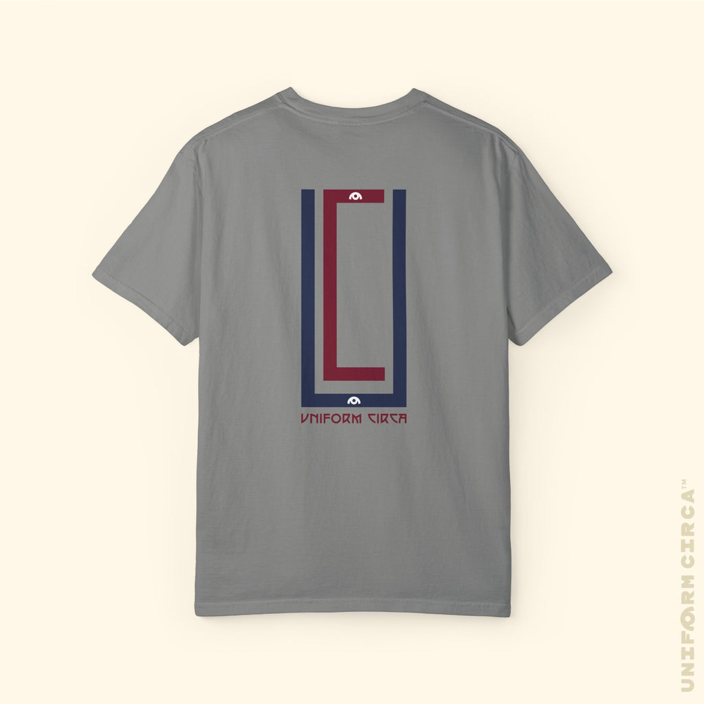 UC MONOGRAM CREWNECK | Printed NAVY/BURGUNDY | Unisex Garment-Dyed T-Shirt - Casual, Streetwear, Comfortable, Graphic Design, Gift for All Occasions