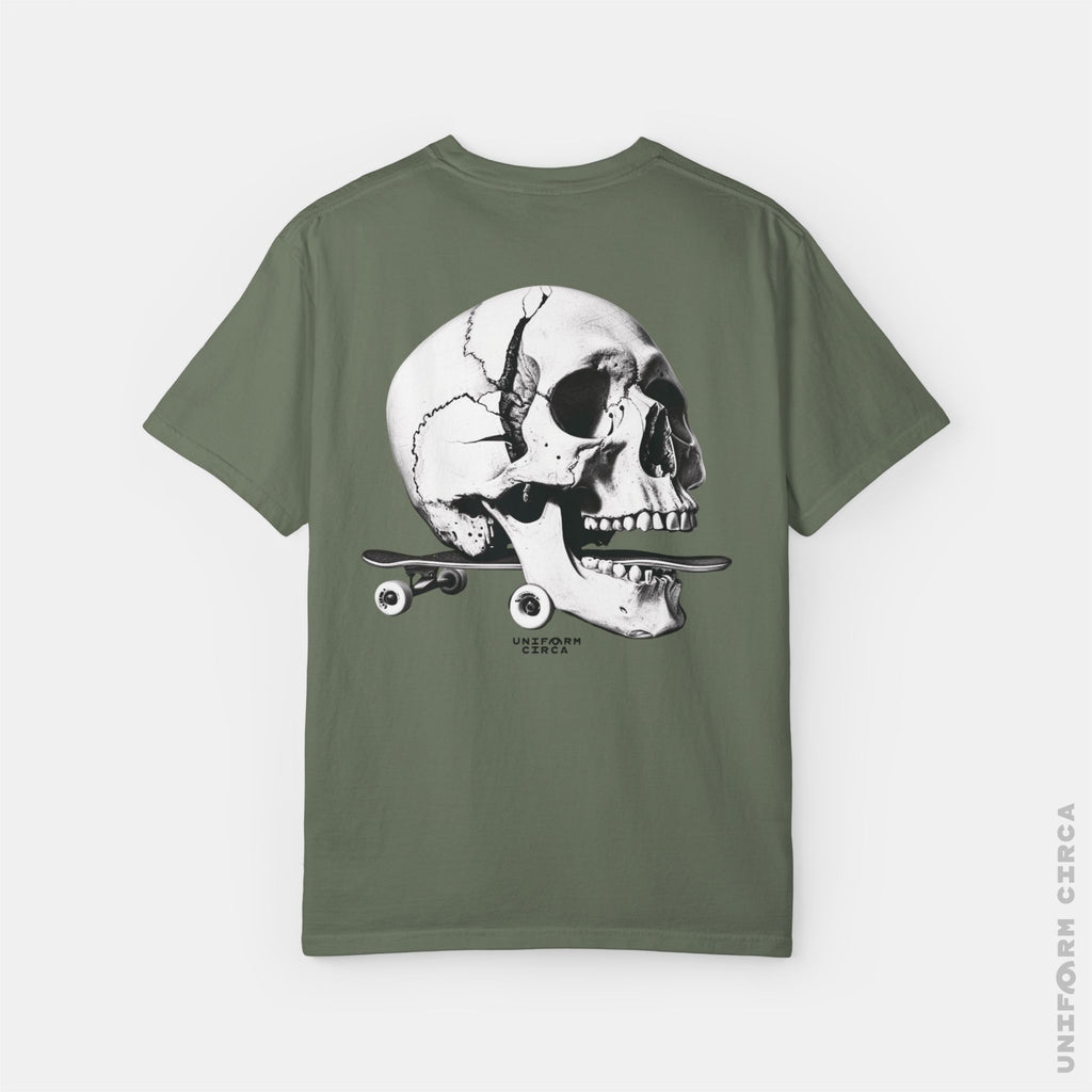 SKULL & BOARDS CREWNECK T-SHIRT | Printed Unisex Garment-Dyed Graphic Tee