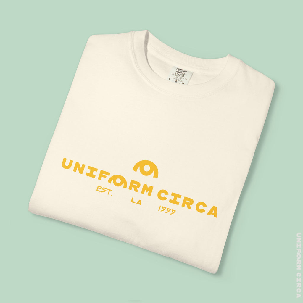 OYSTER ALL WORDMARK  | CREWNECK T-SHIRT | PRINTED YELLOW | Bold Minimalist Design
