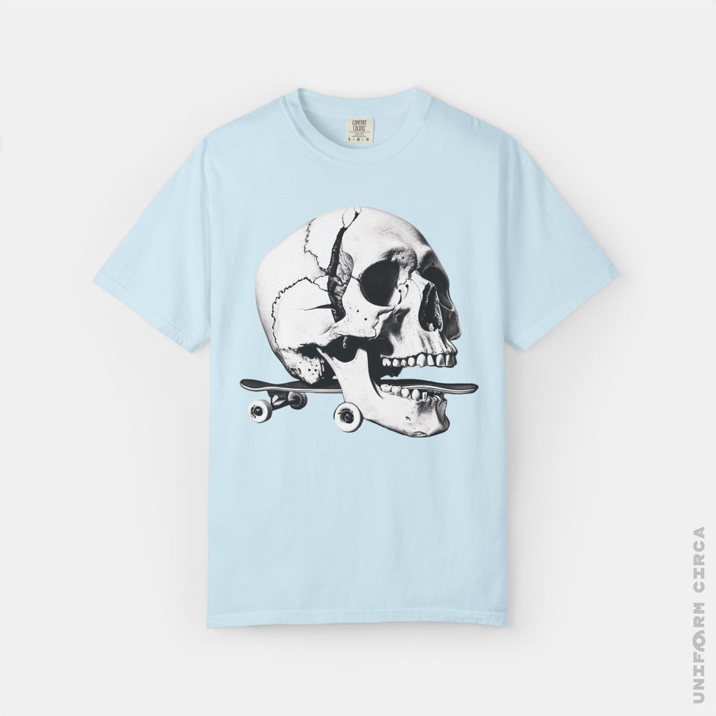 SKULL & BOARDS CREWNECK T-SHIRT | Printed Unisex Garment-Dyed Graphic Tee