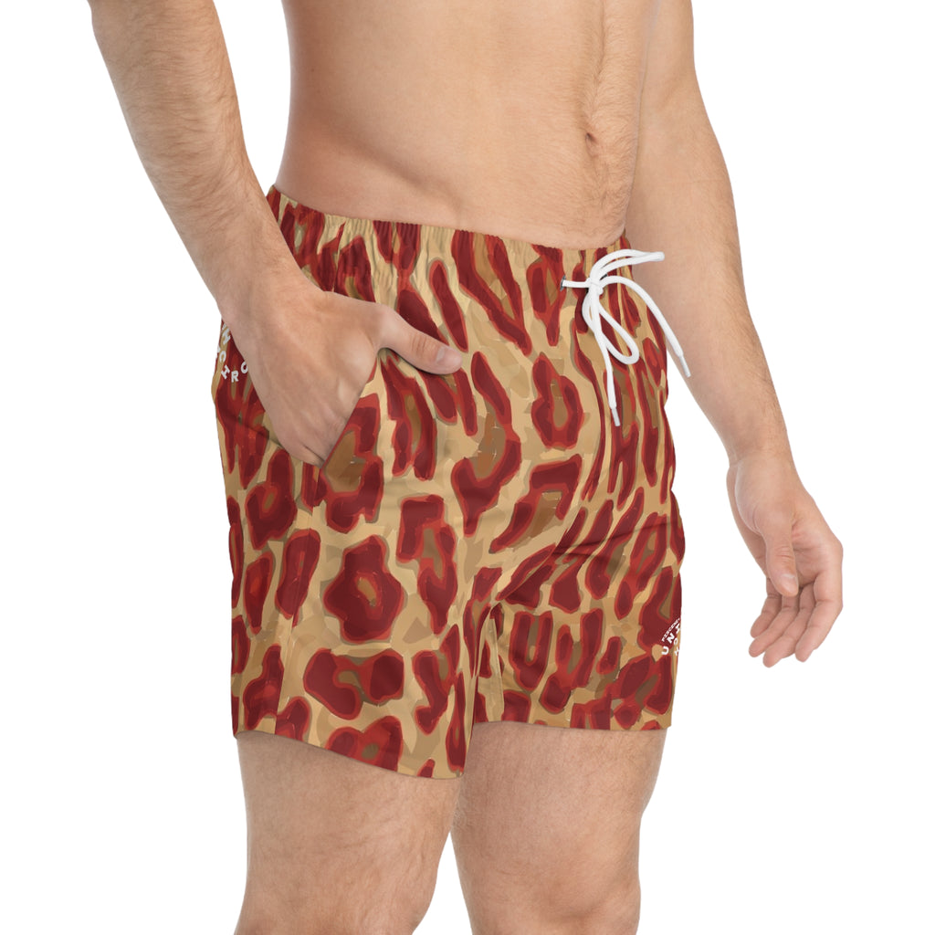 RED/CARAMEL LEOPARD SWIM TRUNKS | Printed