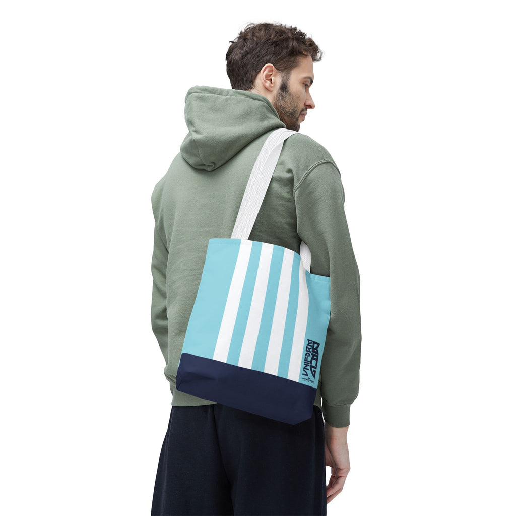 RACER JR. BAG | SKY BLUE/WHITE/NAVY | Stylish Minimalist Tote Bag, Eco-Friendly Shopping Bag, Chic Carryall, Reusable Tote, Fashionable Beach Bag, Trendy Everyday Essentials