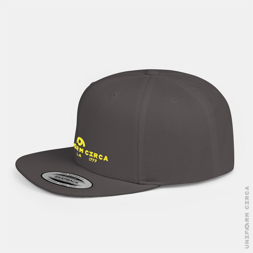 WORDMARK | Stitched Yellow/Gold | Flat Bill Snapback Hat, Trendy Cap for Casual Wear, Streetwear Accessory, Perfect Gift for Friends and Family