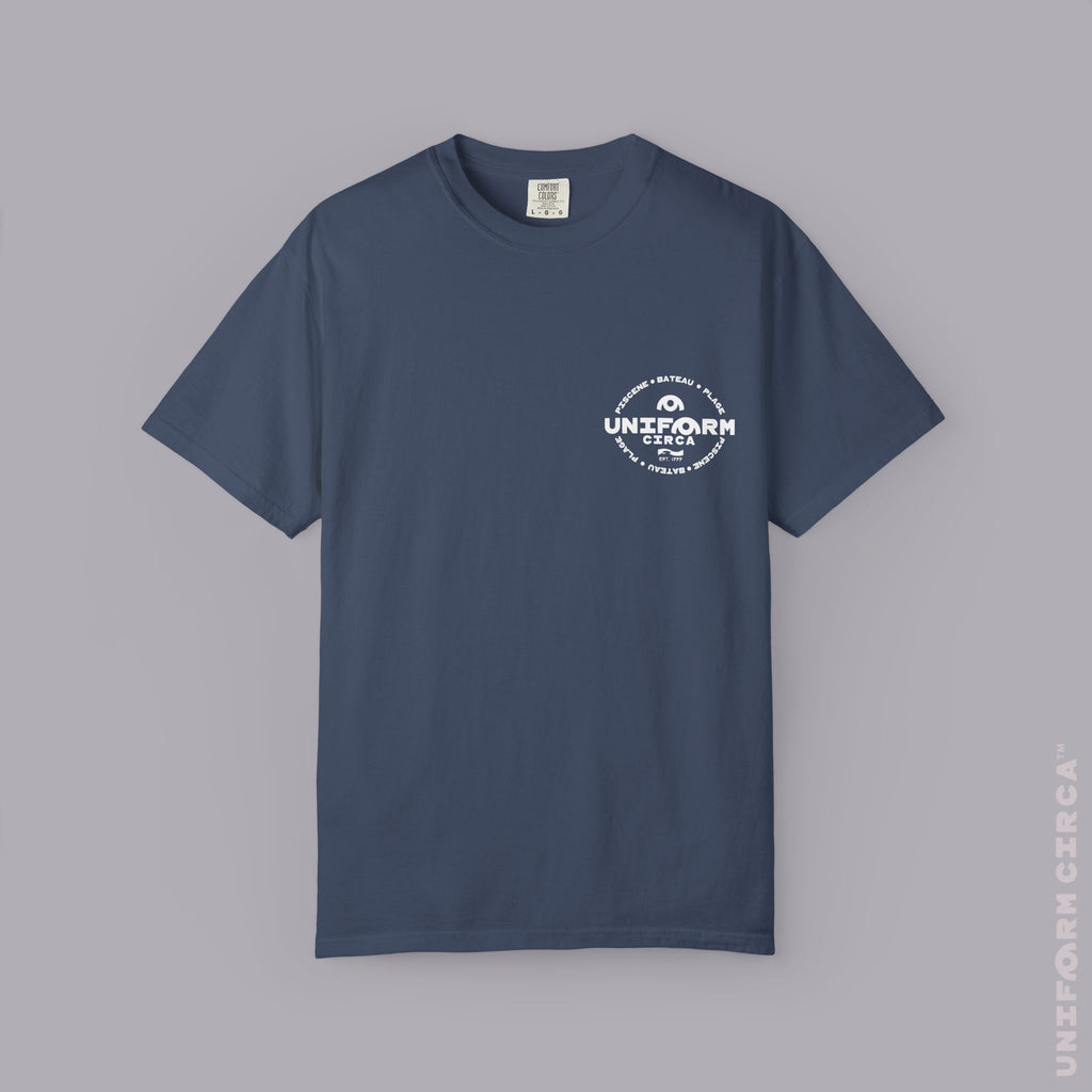 UC AQUA BADGE | WHITE | CREWNECK T-SHIRT | Printed