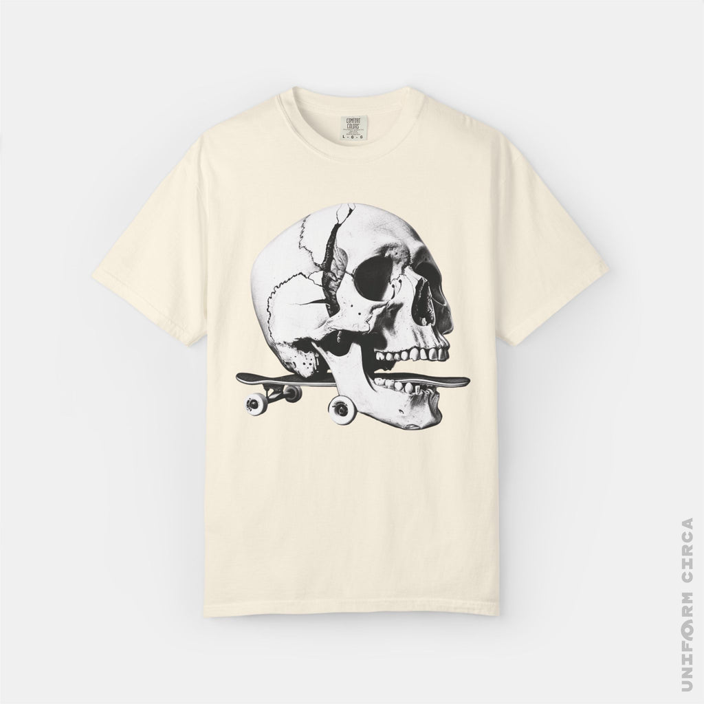 SKULL & BOARDS CREWNECK T-SHIRT | Printed Unisex Garment-Dyed Graphic Tee