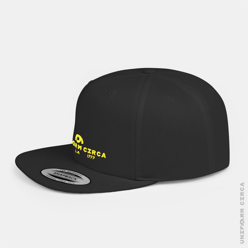 WORDMARK | Stitched Yellow/Gold | Flat Bill Snapback Hat, Trendy Cap for Casual Wear, Streetwear Accessory, Perfect Gift for Friends and Family
