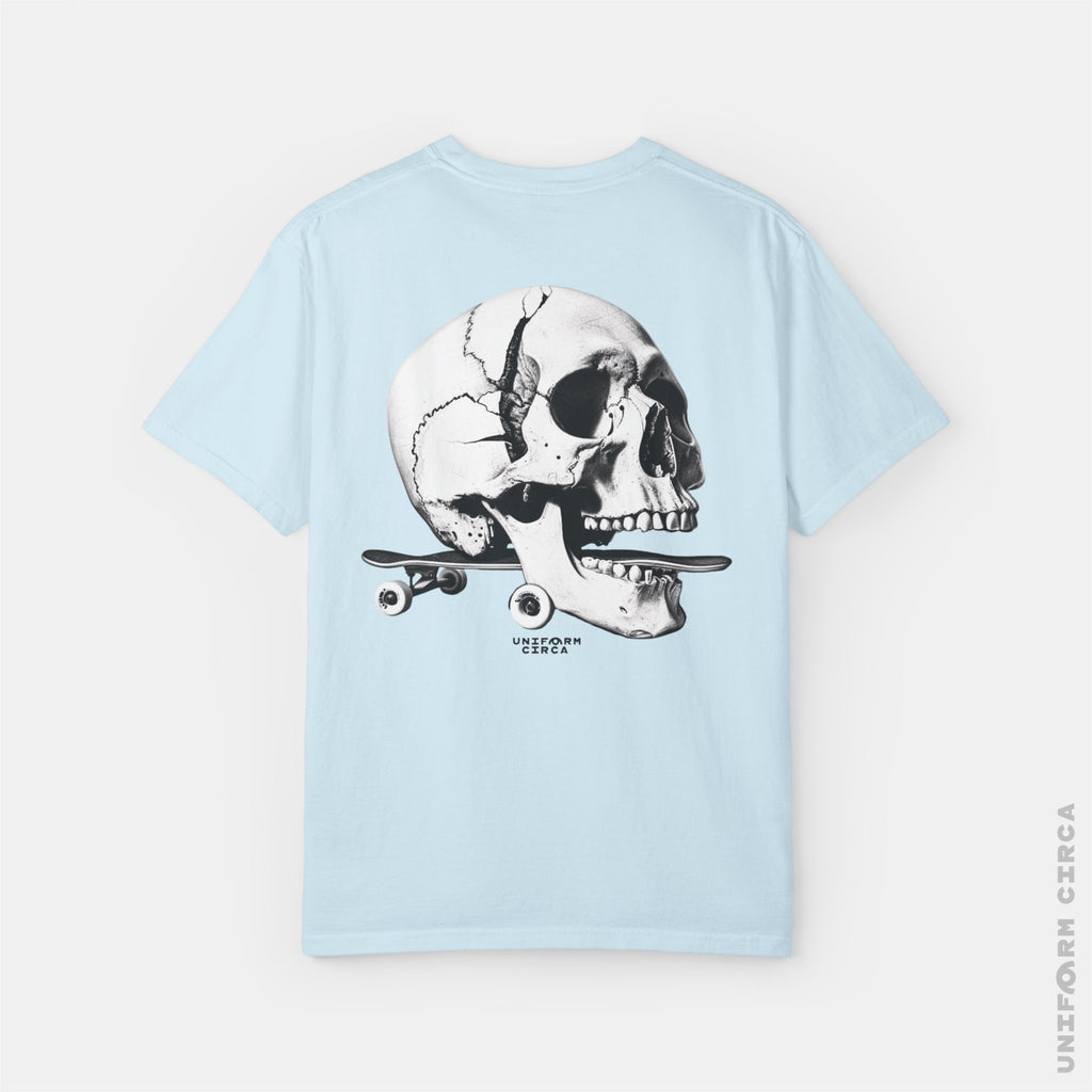 SKULL & BOARDS CREWNECK T-SHIRT | Printed Unisex Garment-Dyed Graphic Tee