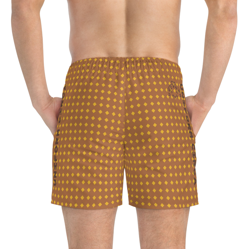 CHECK CARAMEL/MUSTARD SWIM TRUNKS | Printed