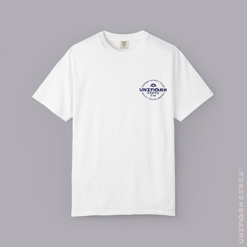 UC AQUA BADGE | NAVY & DOVE GREY | CREWNECK T-SHIRT | Printed