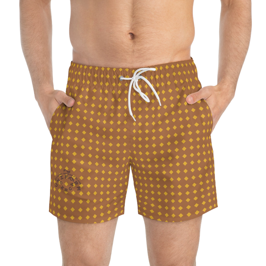 CHECK CARAMEL/MUSTARD SWIM TRUNKS | Printed