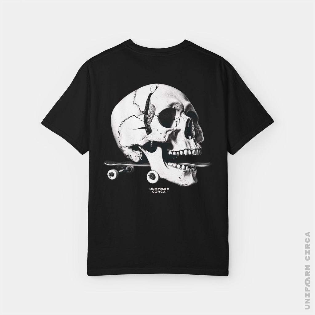 SKULL & BOARDS CREWNECK T-SHIRT | Printed Unisex Garment-Dyed Graphic Tee