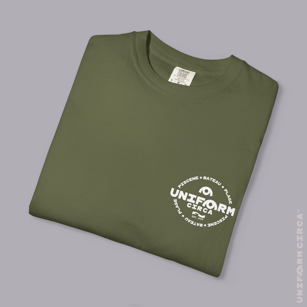 UC AQUA BADGE | WHITE | CREWNECK T-SHIRT | Printed