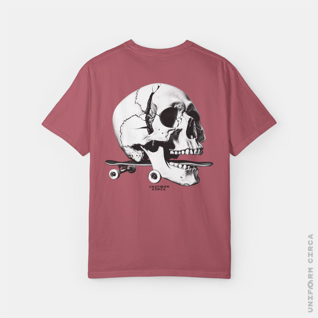 SKULL & BOARDS CREWNECK T-SHIRT | Printed Unisex Garment-Dyed Graphic Tee
