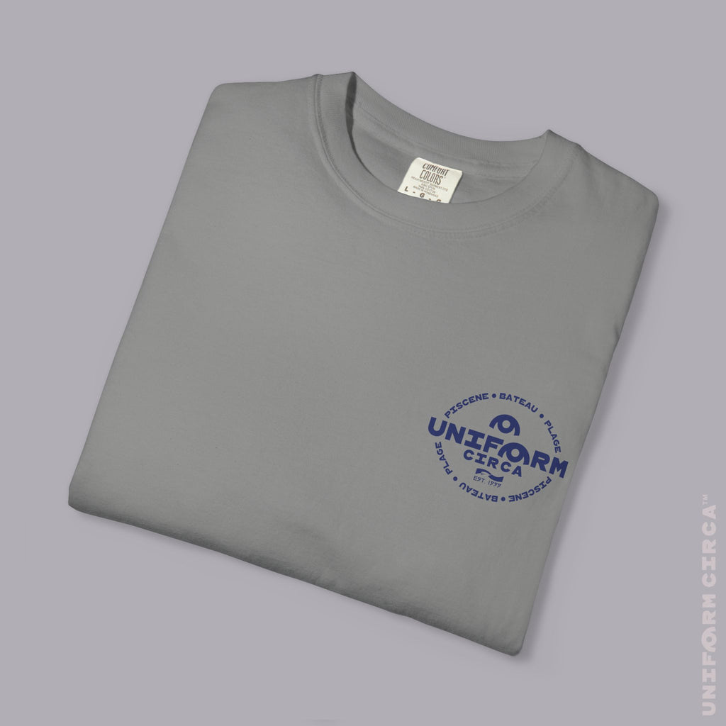 UC AQUA BADGE | NAVY & DOVE GREY | CREWNECK T-SHIRT | Printed