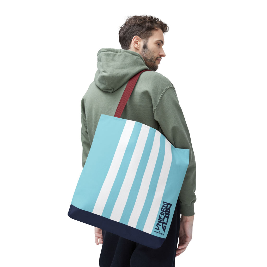 RACER JR. BAG | SKY BLUE/WHITE/NAVY | Stylish Minimalist Tote Bag, Eco-Friendly Shopping Bag, Chic Carryall, Reusable Tote, Fashionable Beach Bag, Trendy Everyday Essentials