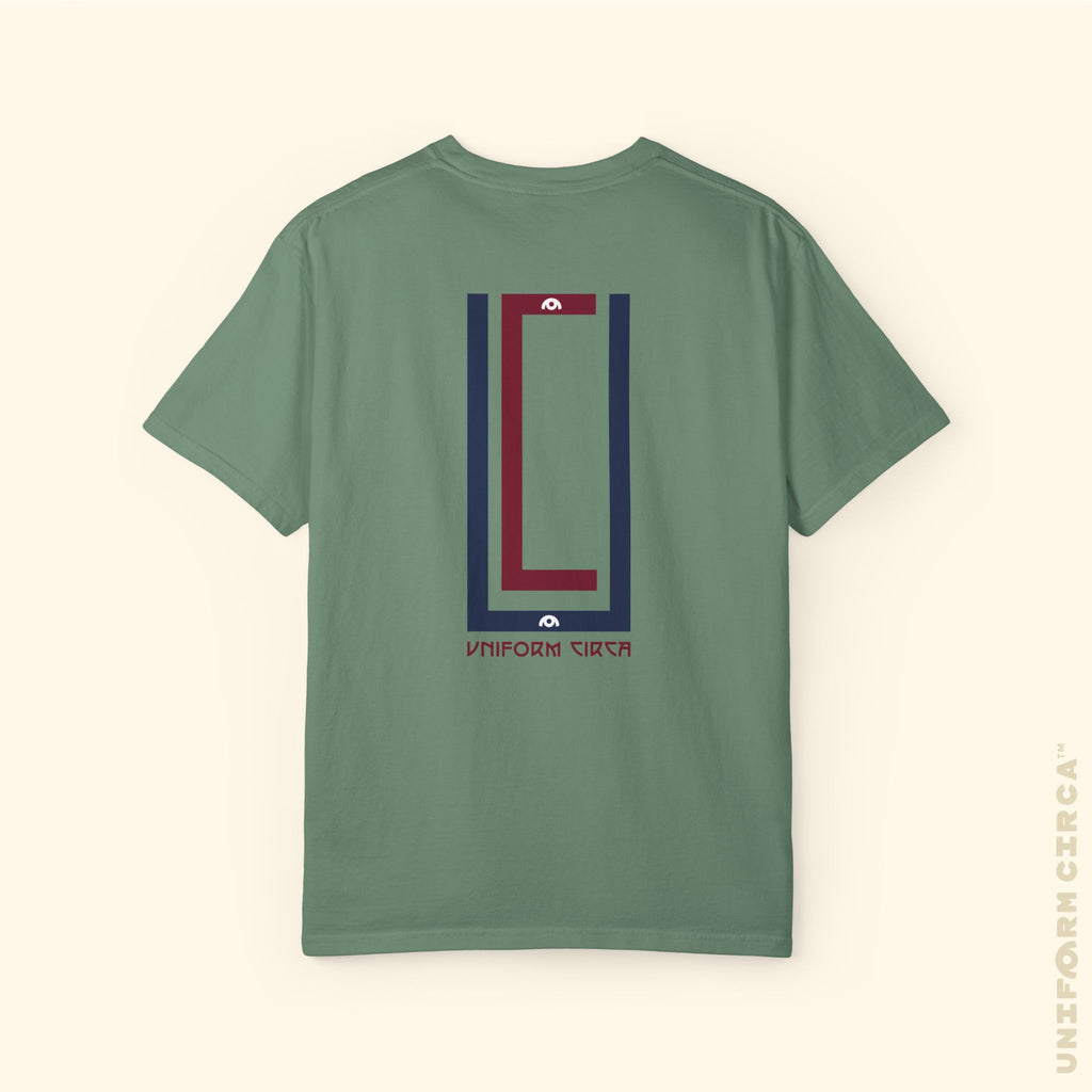 UC MONOGRAM CREWNECK | Printed NAVY/BURGUNDY | Unisex Garment-Dyed T-Shirt - Casual, Streetwear, Comfortable, Graphic Design, Gift for All Occasions