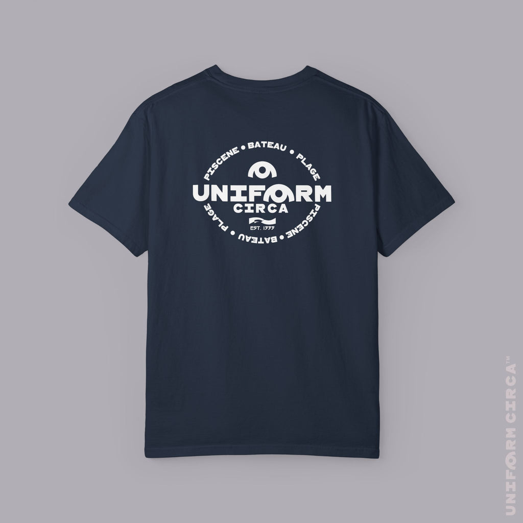 UC AQUA BADGE | WHITE | CREWNECK T-SHIRT | Printed