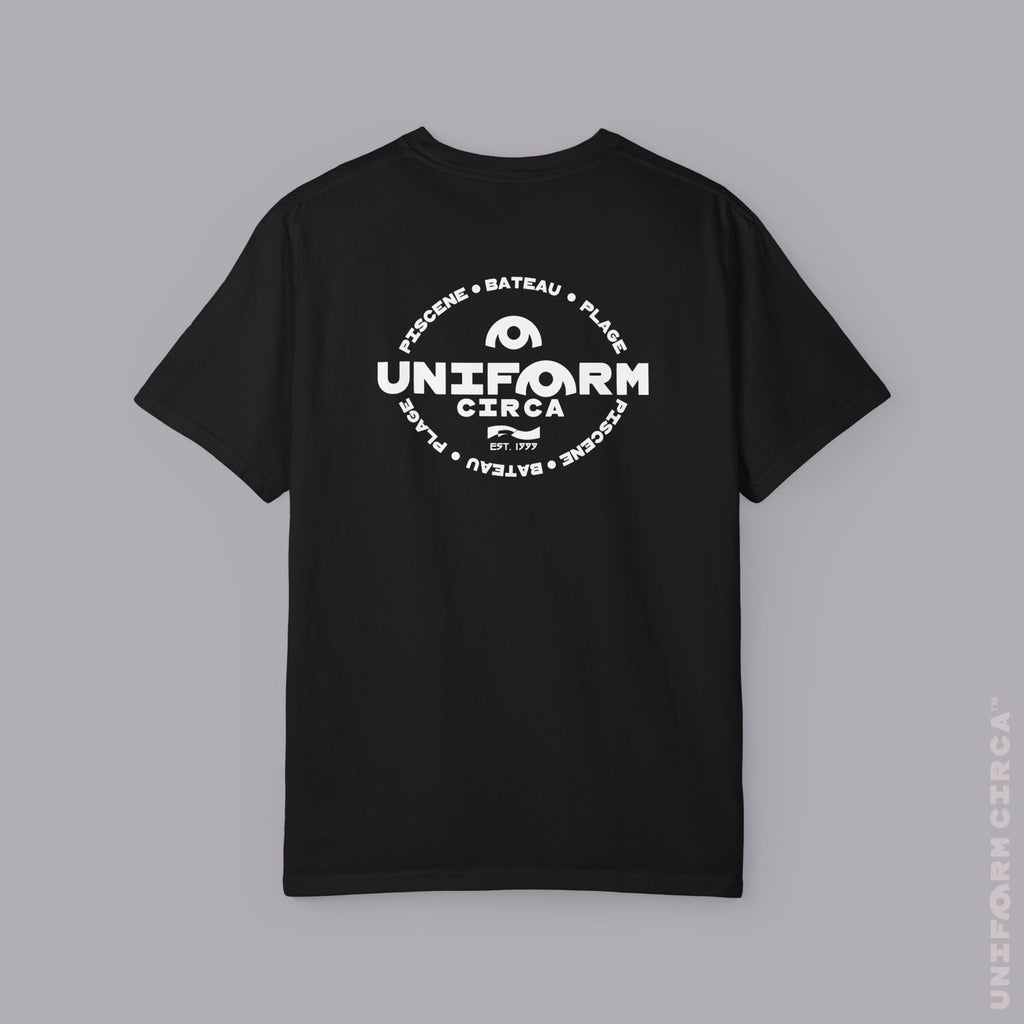 UC AQUA BADGE | WHITE | CREWNECK T-SHIRT | Printed