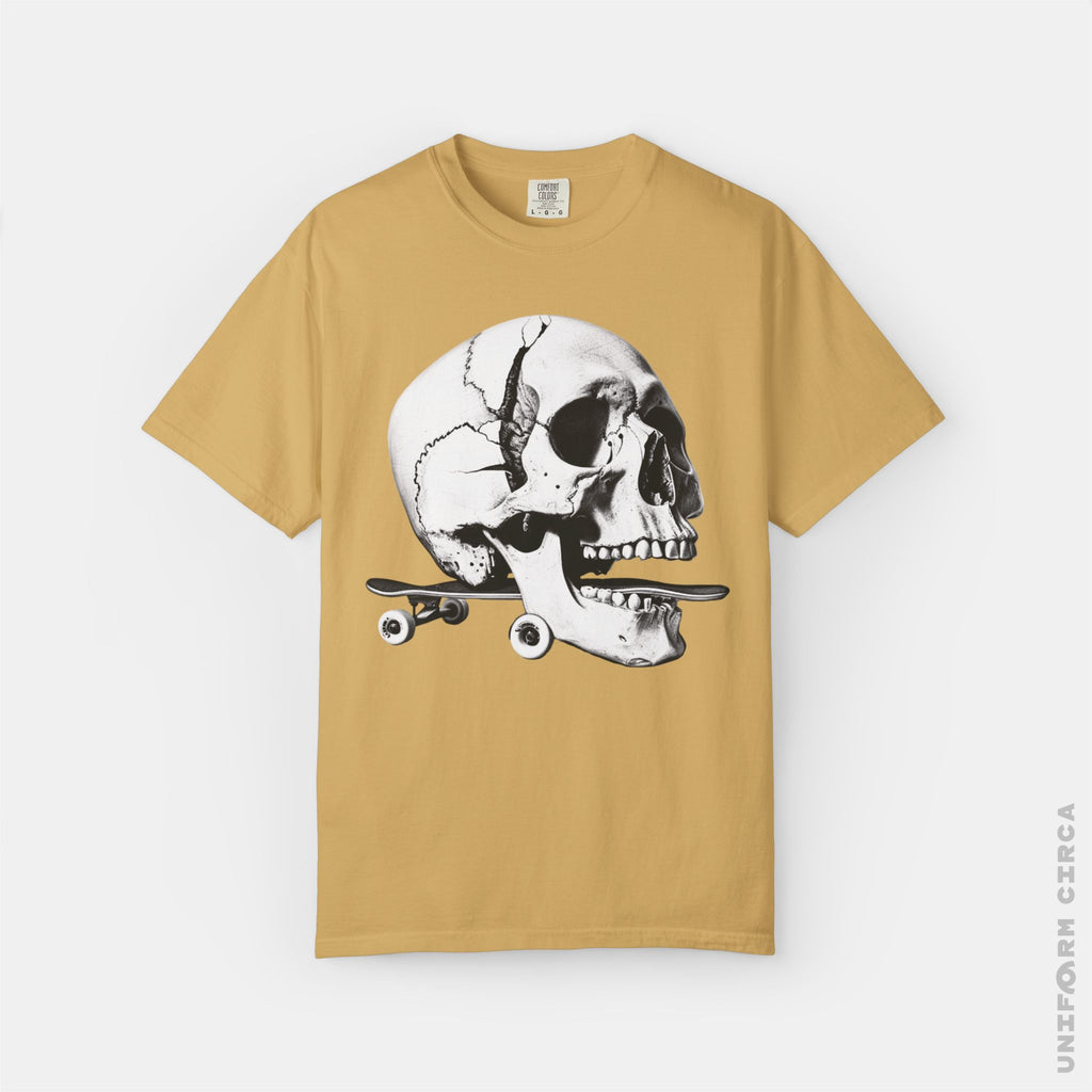 SKULL & BOARDS CREWNECK T-SHIRT | Printed Unisex Garment-Dyed Graphic Tee