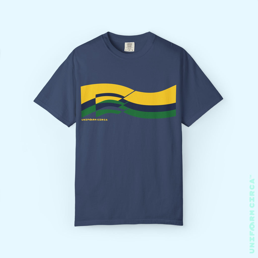 TRI-WAVE BLUES | Crewneck T-Shirt | Printed Unisex Garment-Dyed Graphic Tee