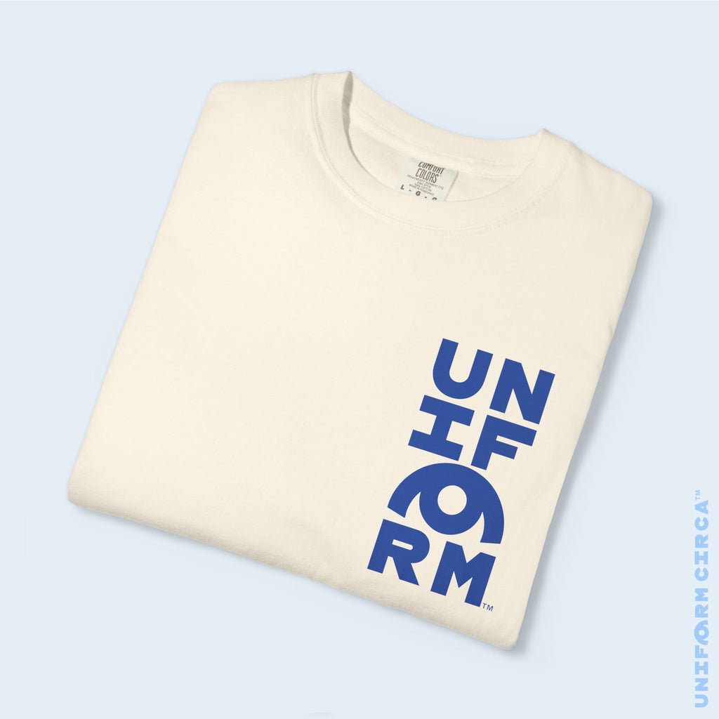 UC HALF STACK | Crewneck T-Shirt | Blue Print | Bold Minimalist Design