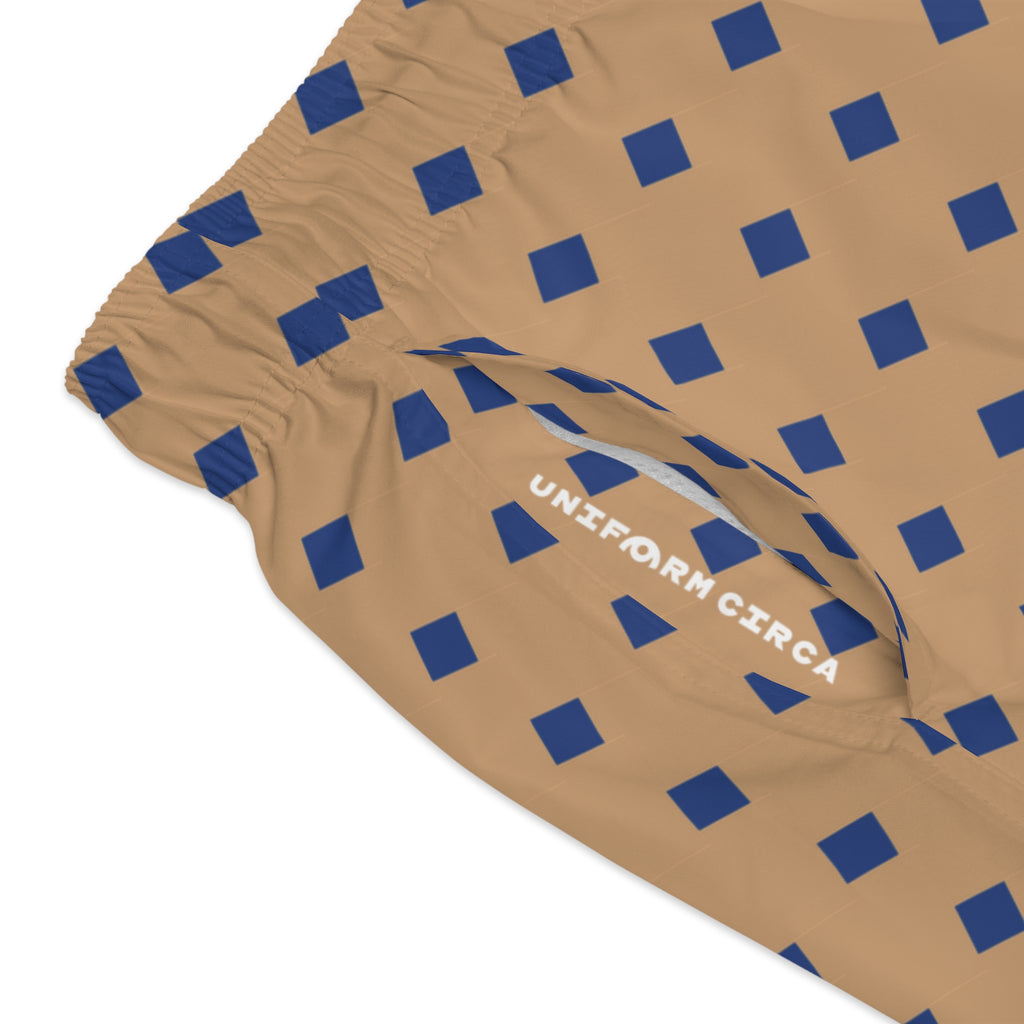 CHECKER | SWIM TRUNKS | Striped Iced Tan/Navy | Printed