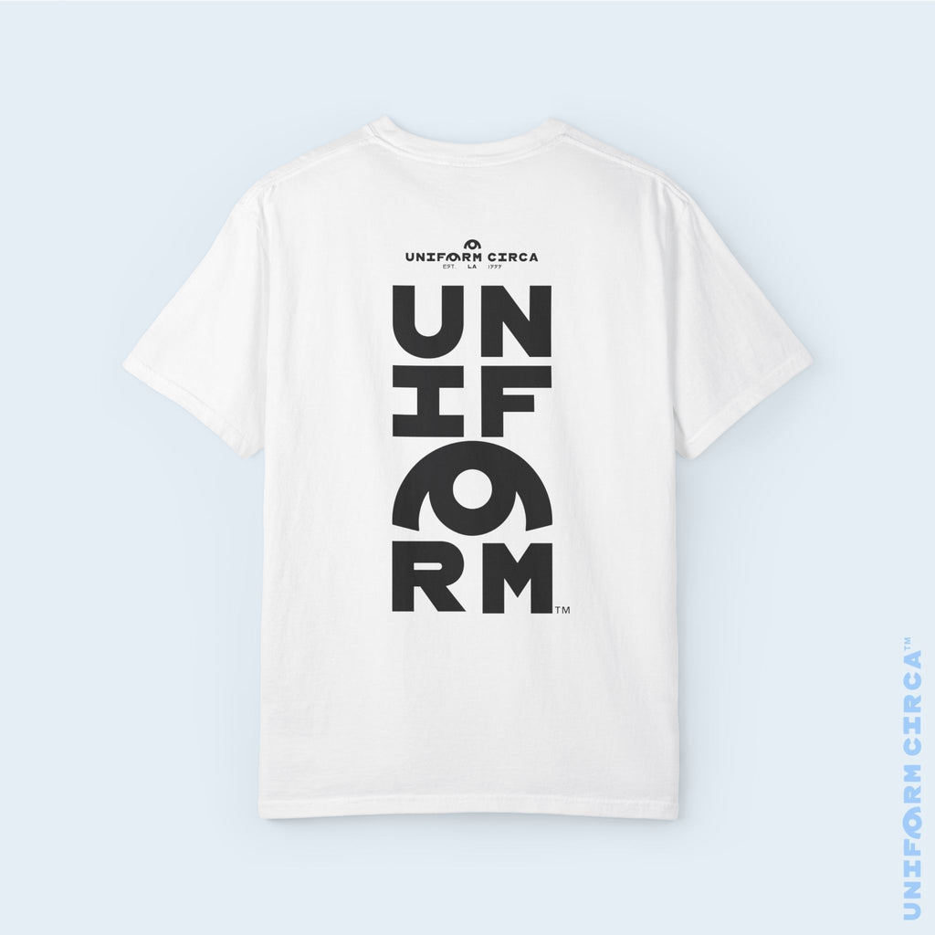 UNIFORM CENTER STACK | Crewneck T-Shirt | Printed Black | Bold Minimalist Design