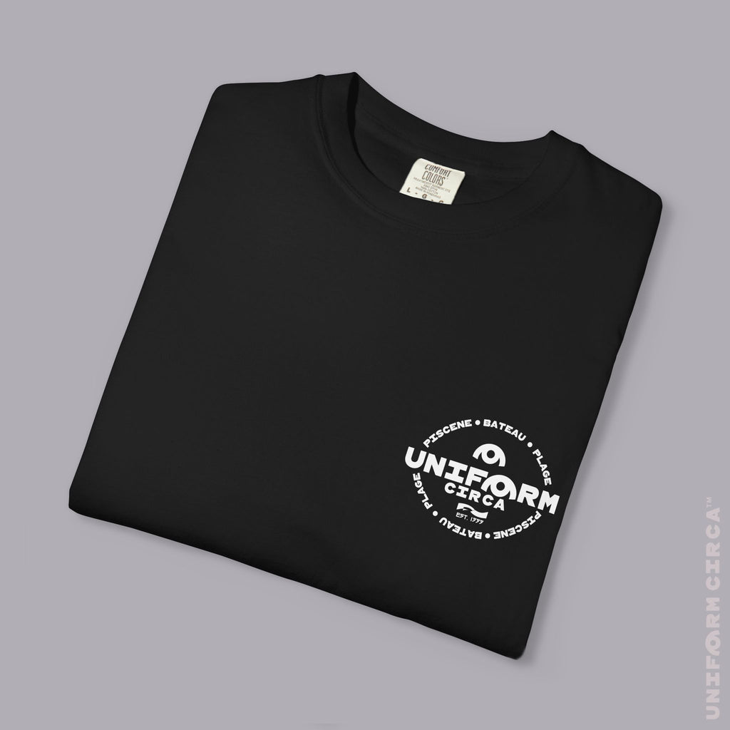 UC AQUA BADGE | WHITE | CREWNECK T-SHIRT | Printed