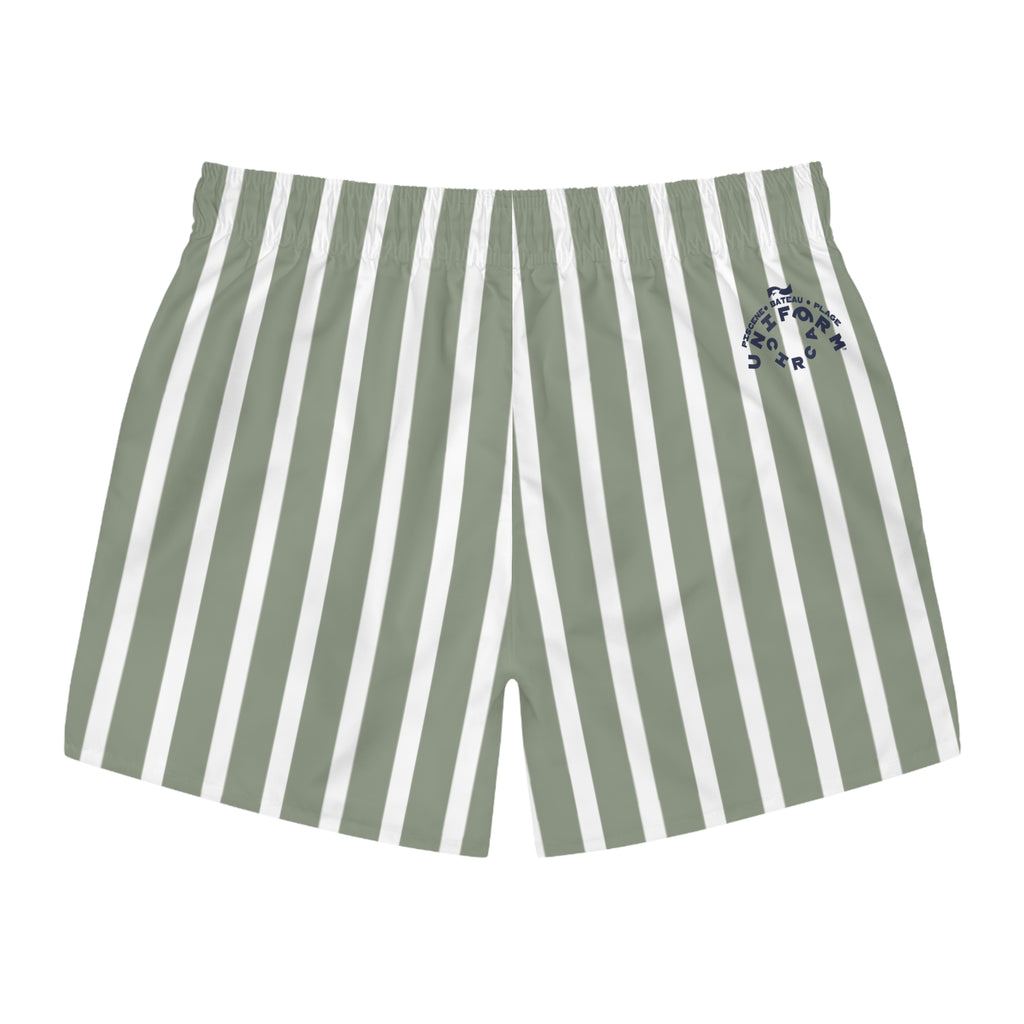 GREEN/GREY CLASSIC STRIPE SWIM TRUNKS | Printed