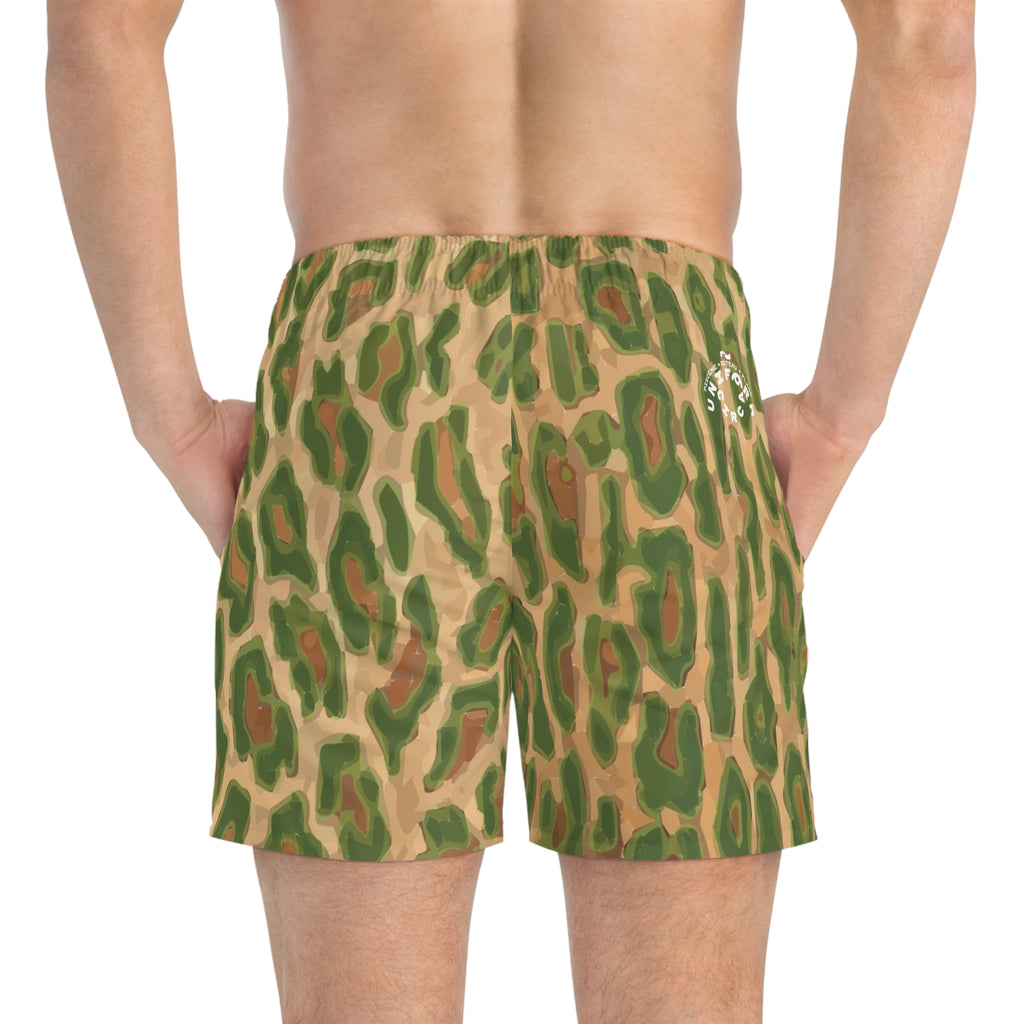 RAIN FOREST GREEN LEOPARD SWIM TRUNKS | Printed