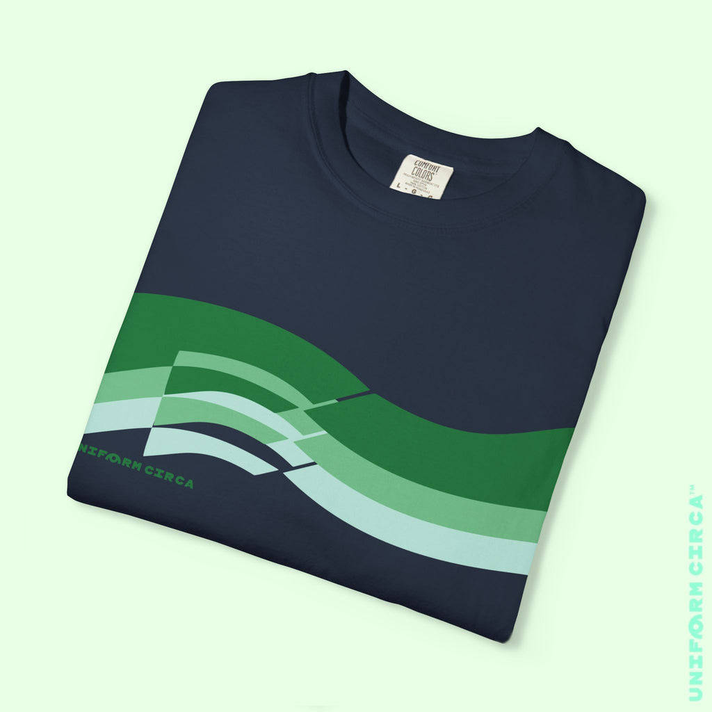 TRI-WAVE GREENS | Crewneck T-Shirt | Printed Unisex Garment-Dyed Graphic Tee