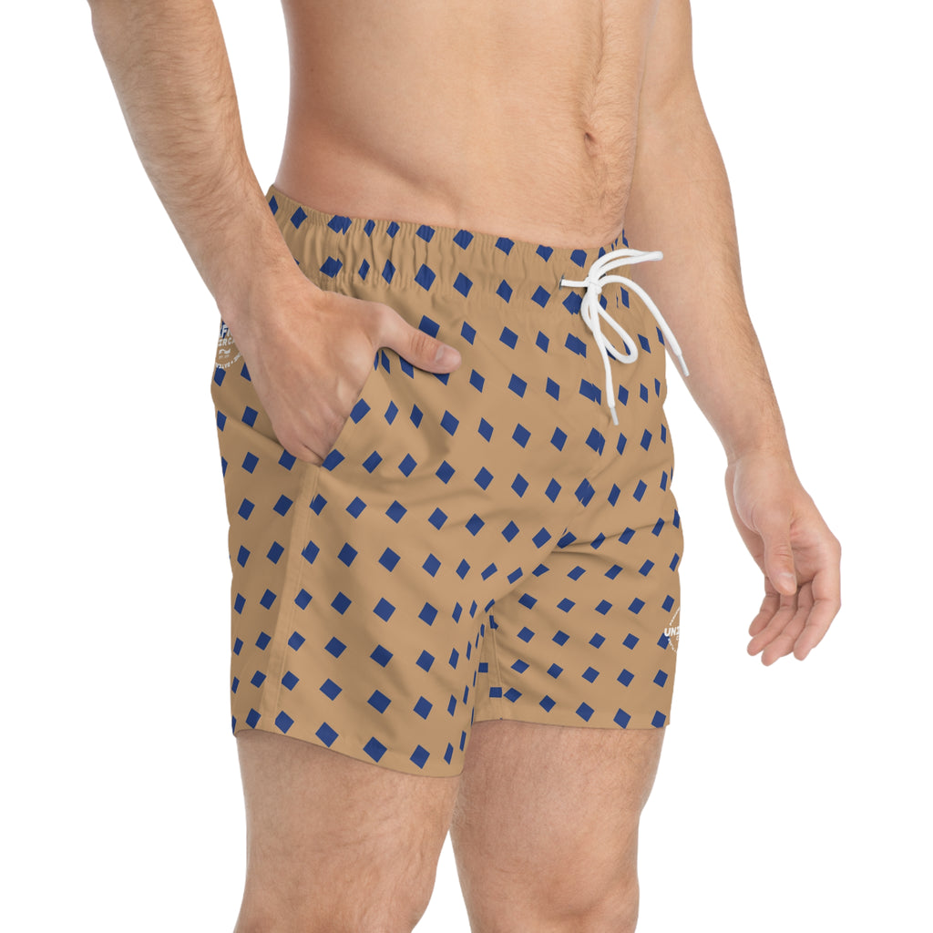 CHECKER | SWIM TRUNKS | Striped Iced Tan/Navy | Printed