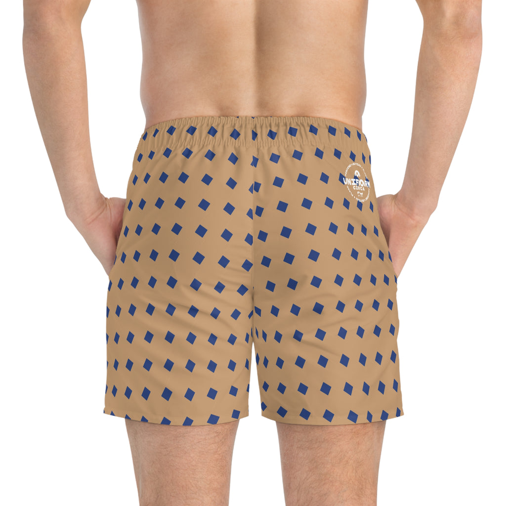 CHECKER | SWIM TRUNKS | Striped Iced Tan/Navy | Printed