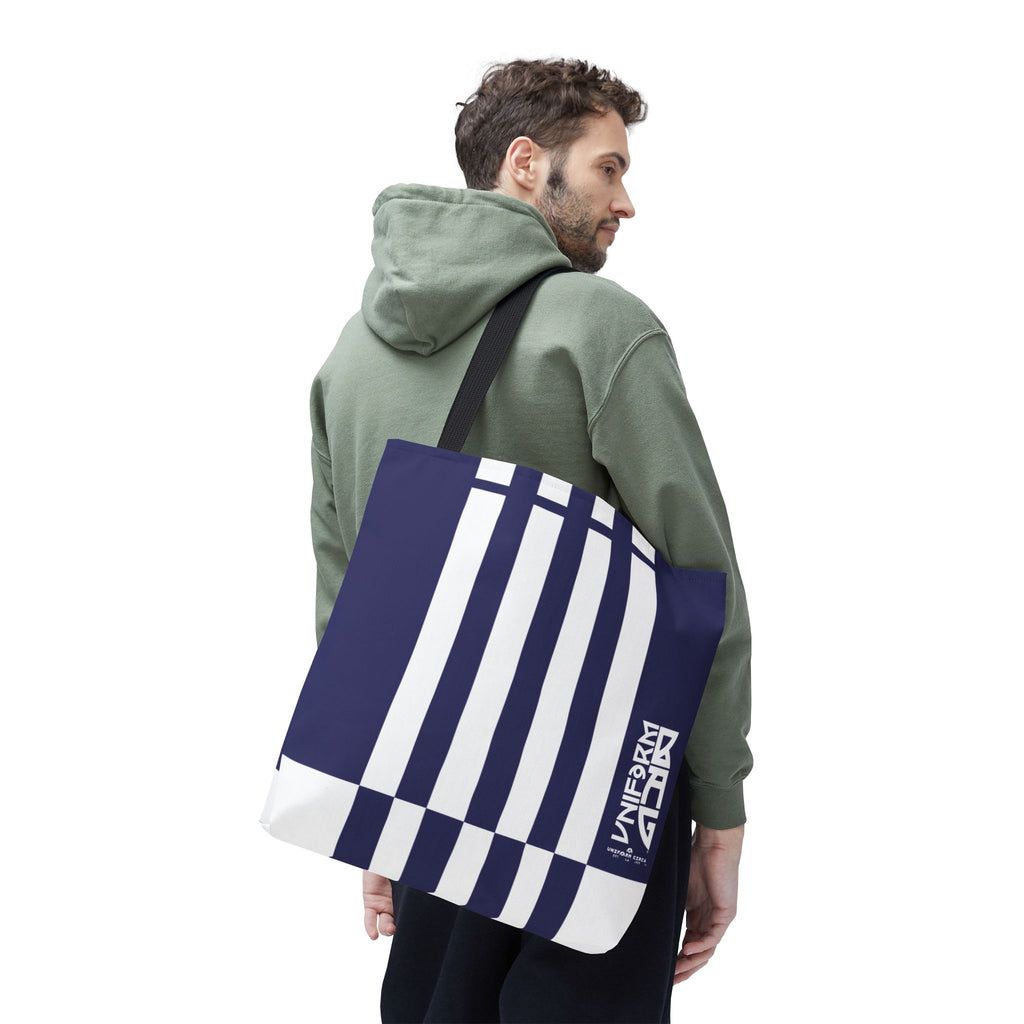 RACER JR. ECHO BAG | NAVY/WHITE | Stylish Minimalist Tote Bag, Eco-Friendly Shopping Bag, Chic Carryall, Reusable Tote, Fashionable Beach Bag, Trendy Everyday Essentials