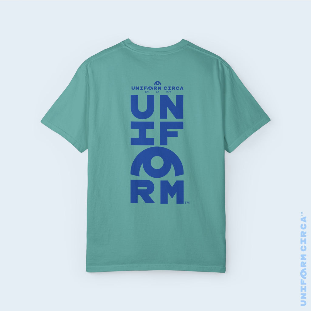 UC HALF STACK | Crewneck T-Shirt | Blue Print | Bold Minimalist Design