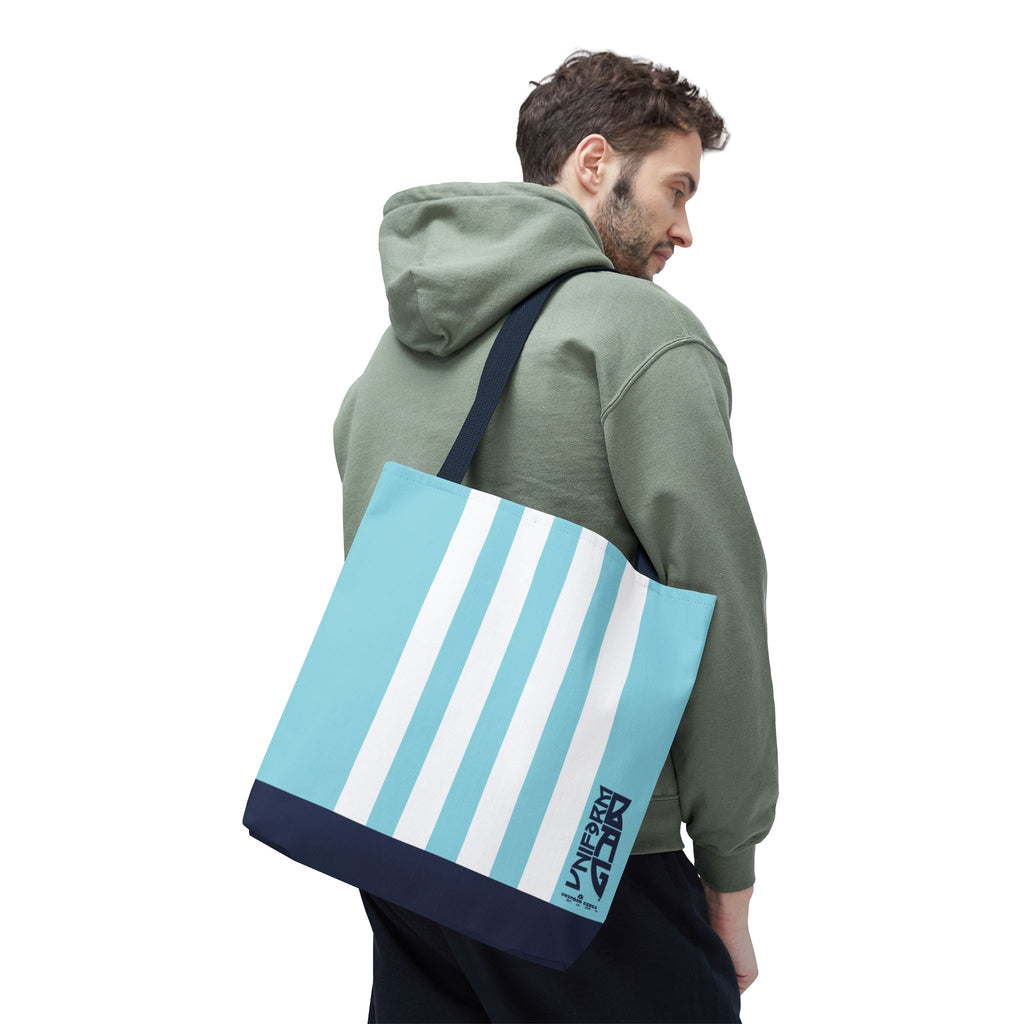 RACER JR. BAG | SKY BLUE/WHITE/NAVY | Stylish Minimalist Tote Bag, Eco-Friendly Shopping Bag, Chic Carryall, Reusable Tote, Fashionable Beach Bag, Trendy Everyday Essentials