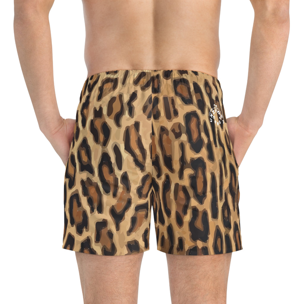 LEOPARD SWIM TRUNKS | Black/Tan | Printed
