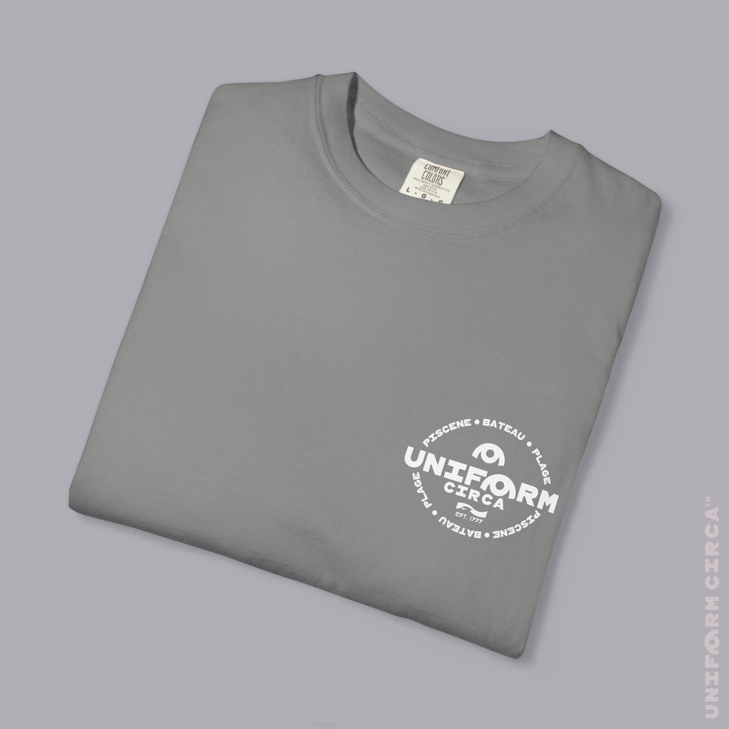 UC AQUA BADGE | WHITE | CREWNECK T-SHIRT | Printed