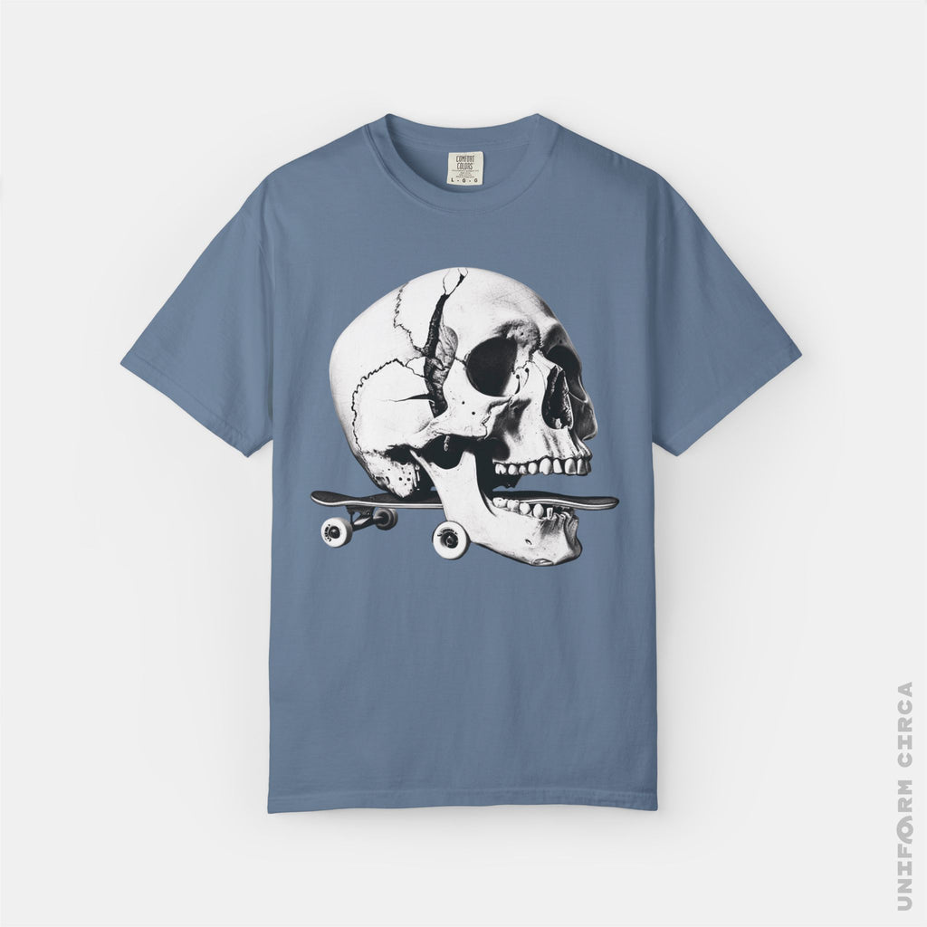 SKULL & BOARDS CREWNECK T-SHIRT | Printed Unisex Garment-Dyed Graphic Tee