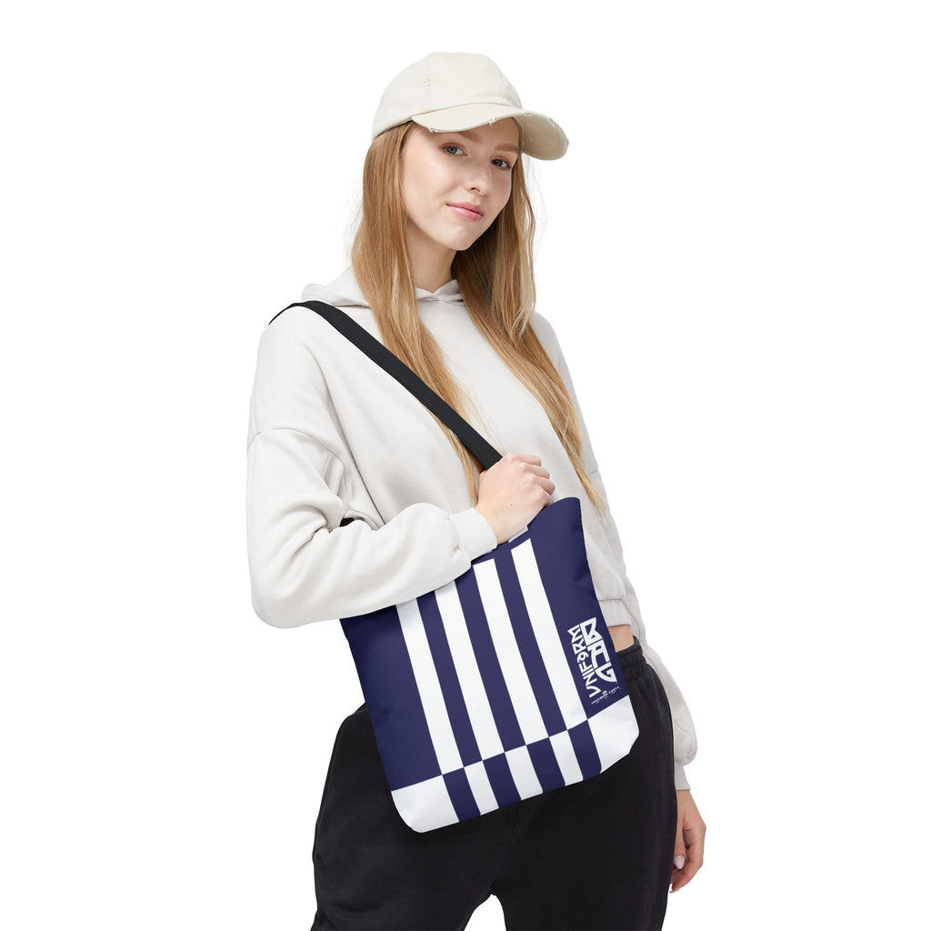 RACER JR. ECHO BAG | NAVY/WHITE | Stylish Minimalist Tote Bag, Eco-Friendly Shopping Bag, Chic Carryall, Reusable Tote, Fashionable Beach Bag, Trendy Everyday Essentials
