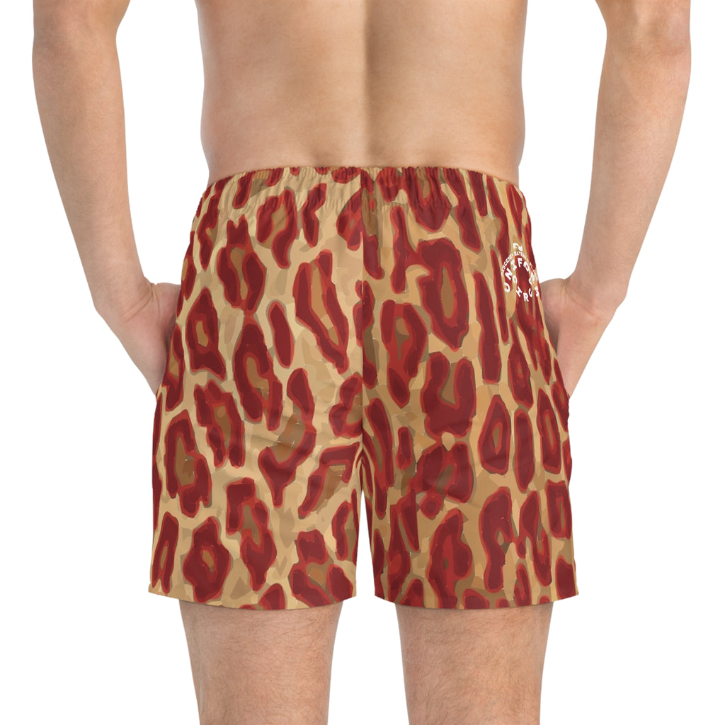 RED/CARAMEL LEOPARD SWIM TRUNKS | Printed
