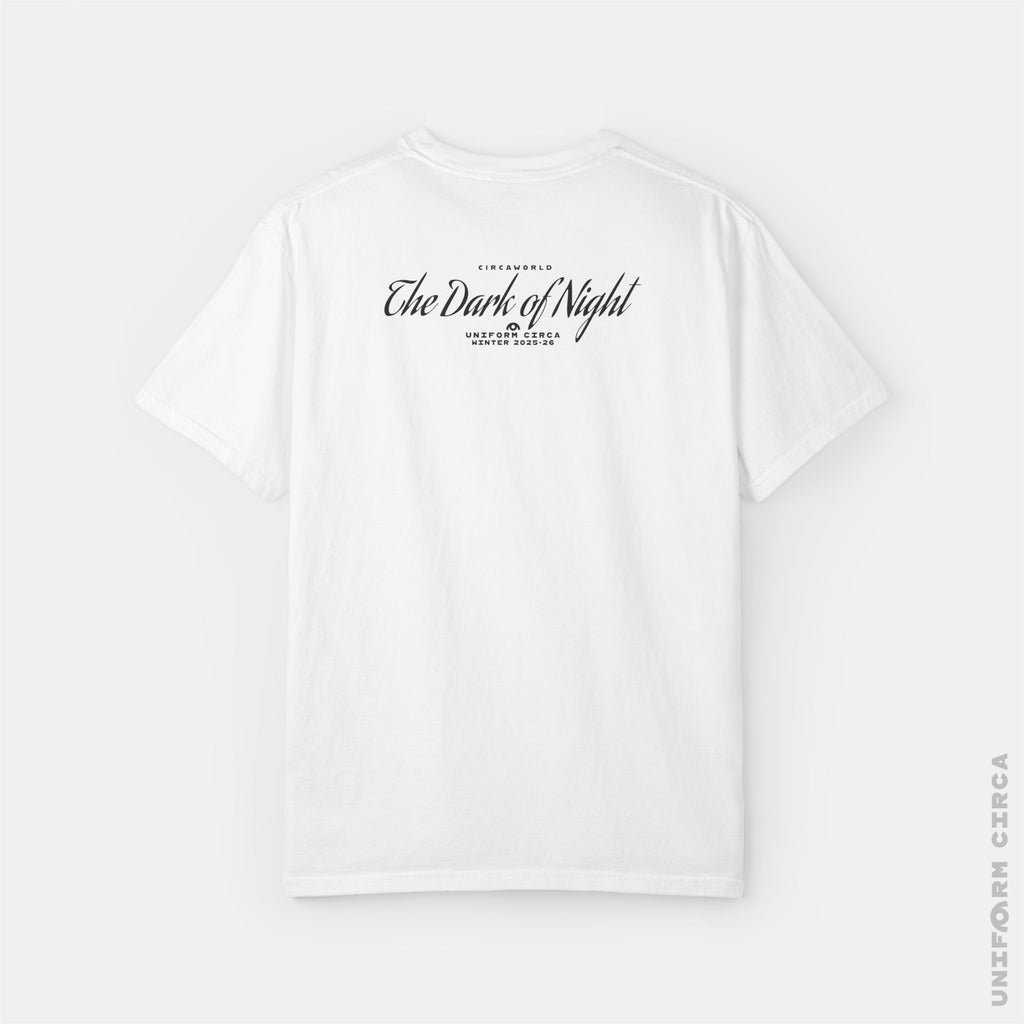 NOIR | DARK OF NIGHT MONO BADGE - Crewneck T-Shirt | 100% Cotton | Designed & Printed in California _ UNIFORM CIRCA _ Black