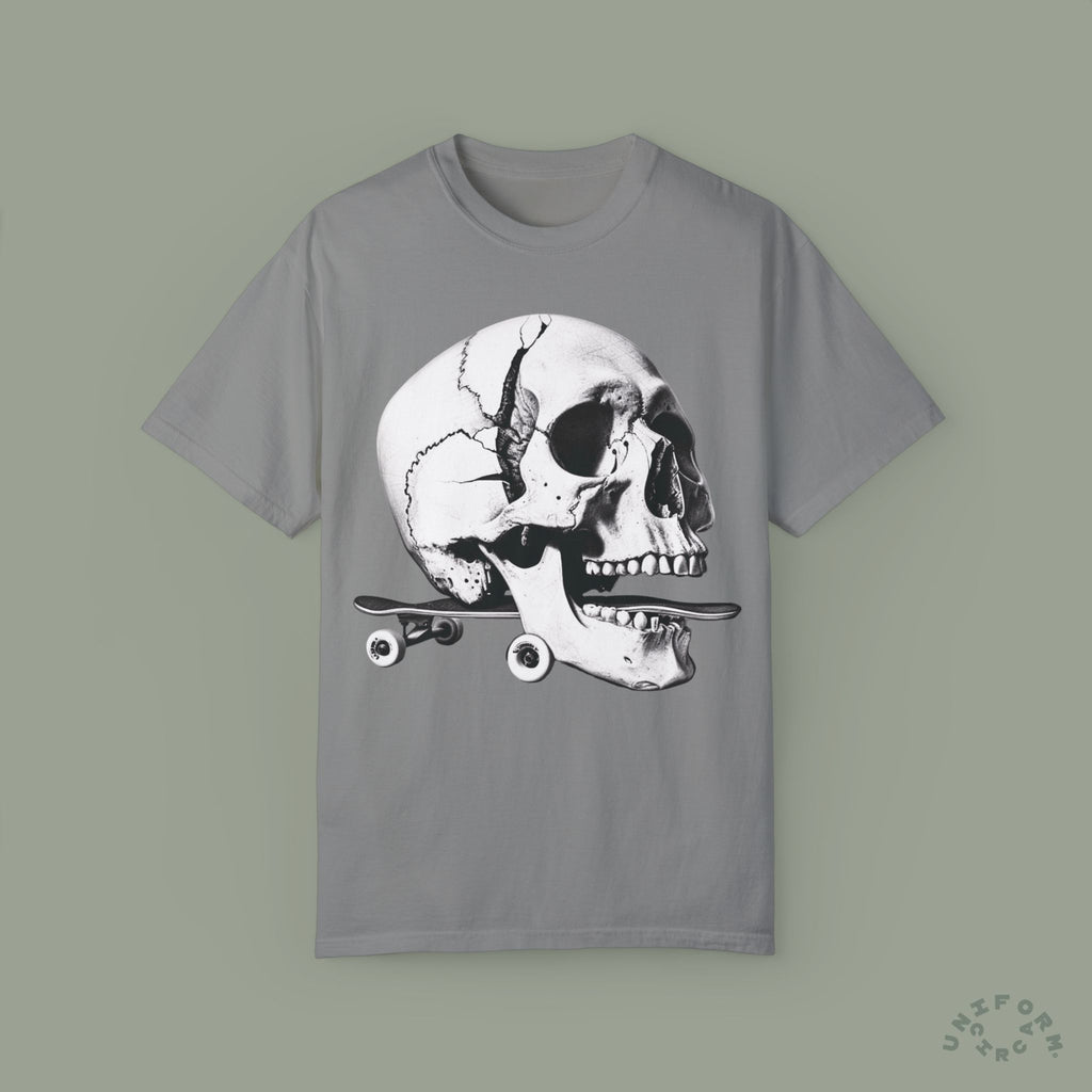 SKULL & BOARDS CREWNECK T-SHIRT | Printed Unisex Garment-Dyed Graphic Tee