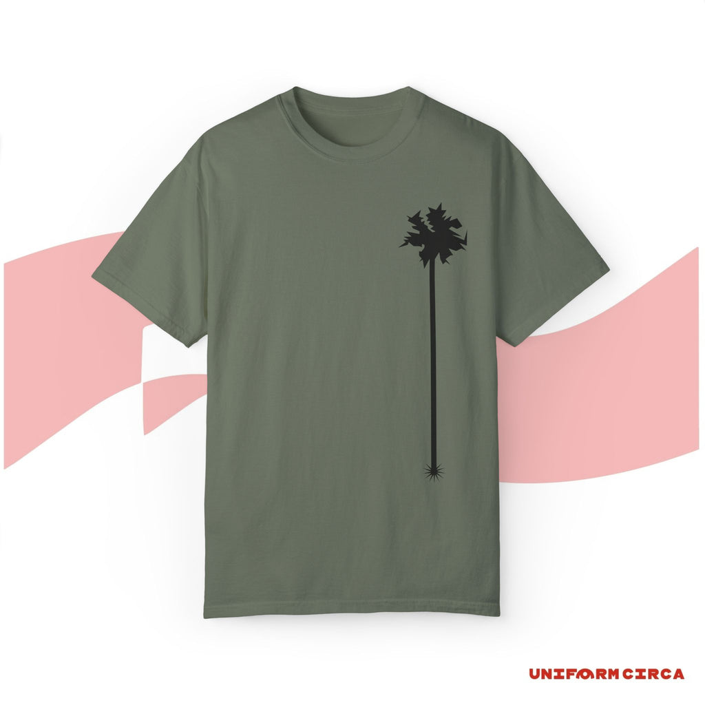 LONE PALM BLACK | Printed - Unisex Garment-Dyed T-Shirt with Palm Tree Design - Casual Summer Vibe