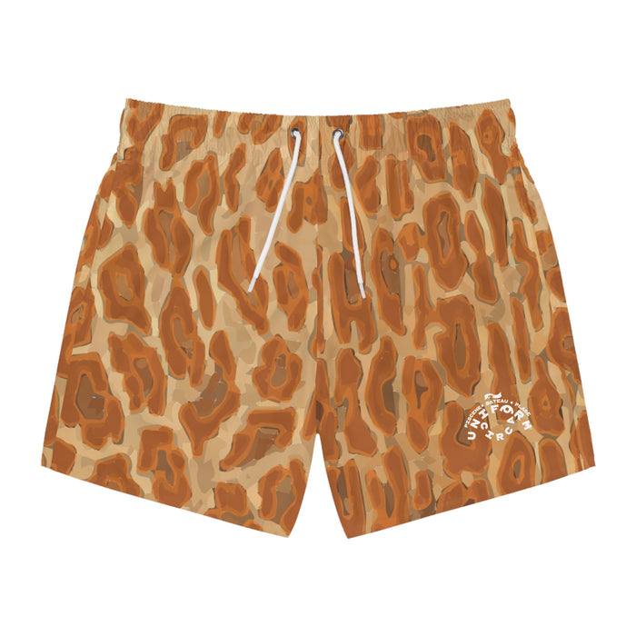RUST/TAN LEOPARD SWIM TRUNKS | Printed