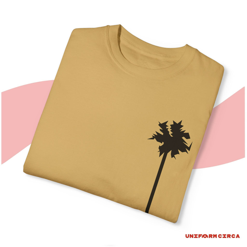 LONE PALM BLACK | Printed - Unisex Garment-Dyed T-Shirt with Palm Tree Design - Casual Summer Vibe